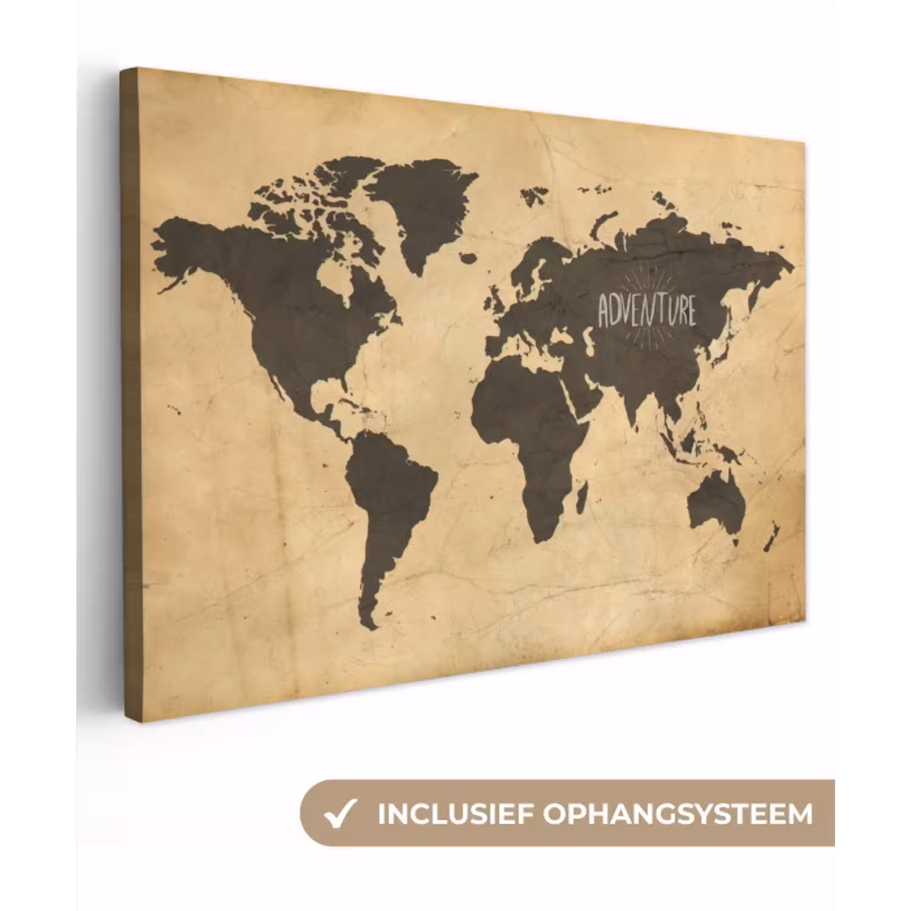 Wereldkaart - Quote - Vintage canvas 2cm klein -3d