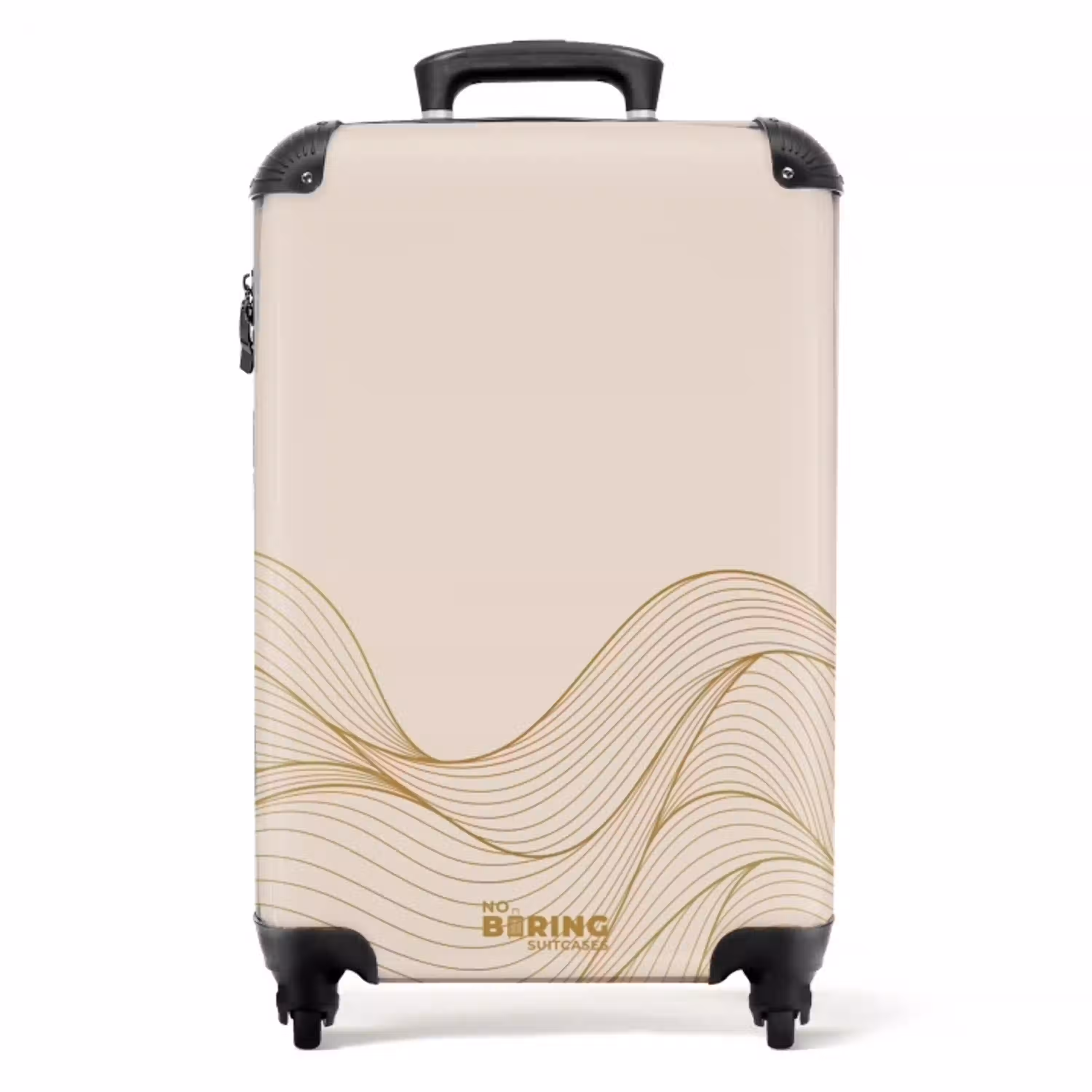 Minimal - Beige met gouden golven NBS - Handbagage koffer - Unisex middel -productfoto_recht