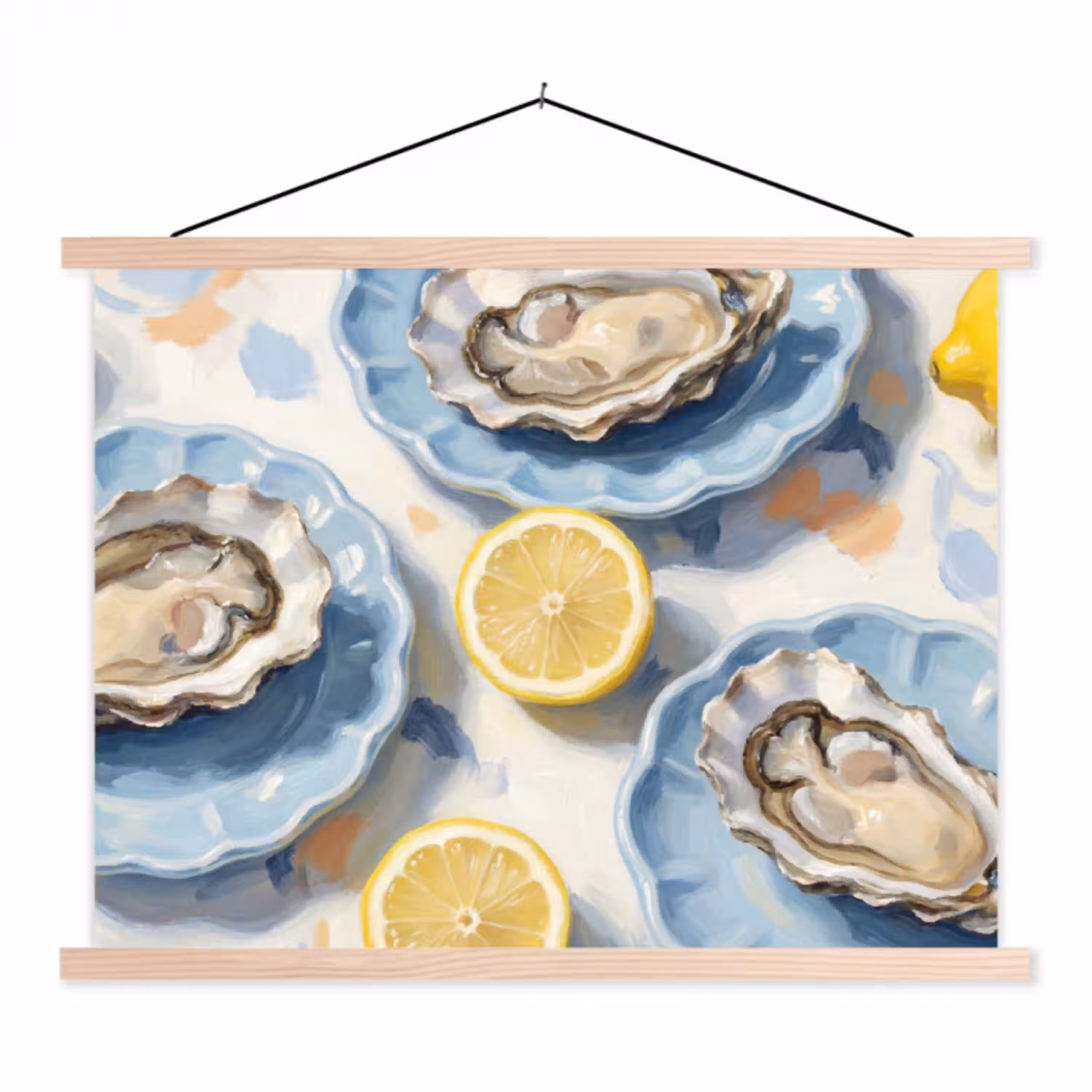 Eten - Oesters - Citroenen - Modern - Geel textielposter latten blank klein -3d