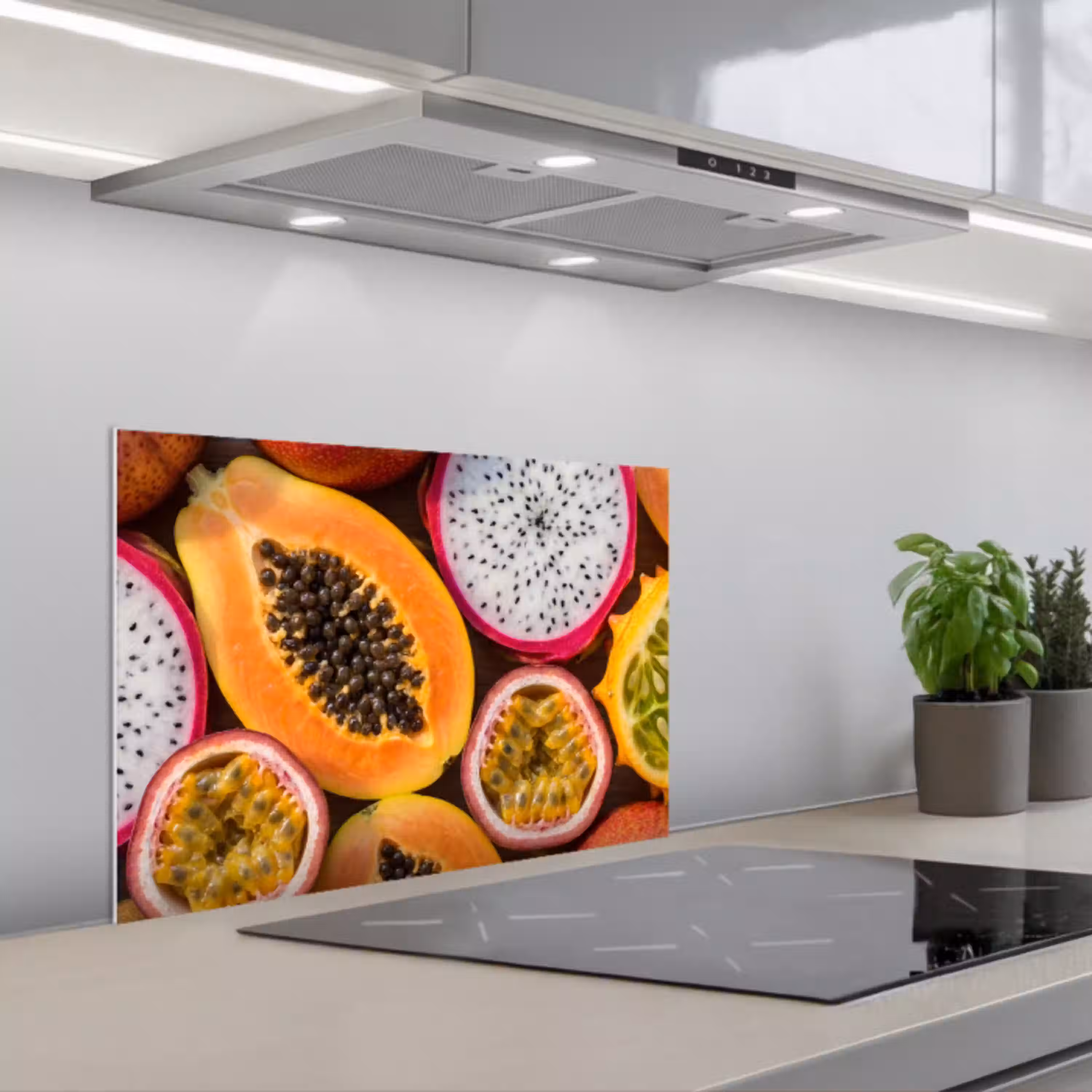 Fruit - Geopend - Tropisch - Eten - Kleurrijk keuken achterwand spatscherm klein -3d_schuin