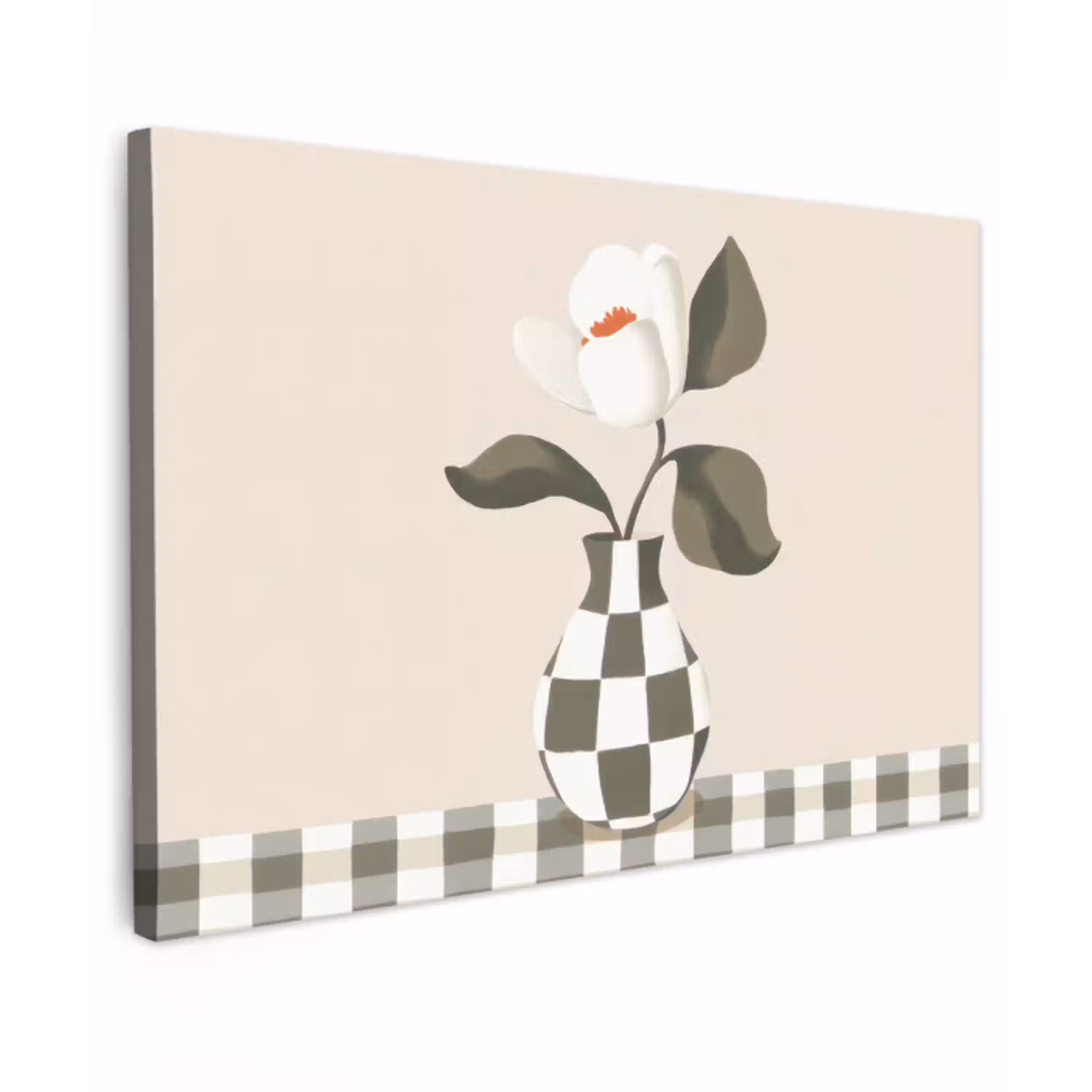 Vaas - Geruit - Groen - Bloem canvas 2cm klein -z3d