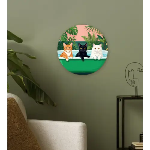 Badkamer - Kattenparade - Kleurrijk Wandcirkel kunststof plaat 5mm dik klein -sfeer3