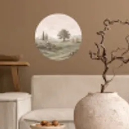 Heuvellandschap - Bomen - Natuur - Groen Wandcirkel behangsticker klein -sfeer1