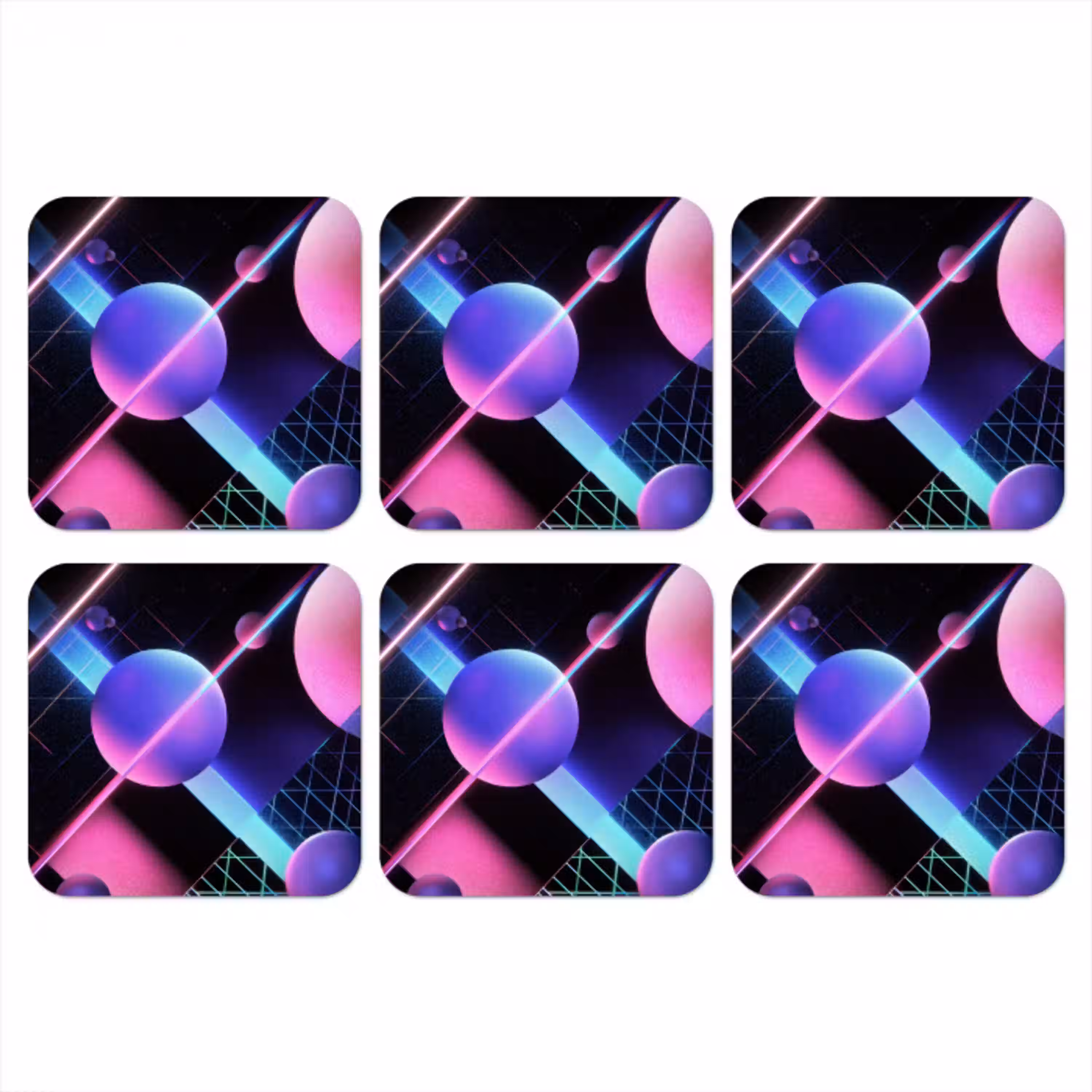 Bollen - Neon - Lijnen - Roze onderzetter kurk middel -3d