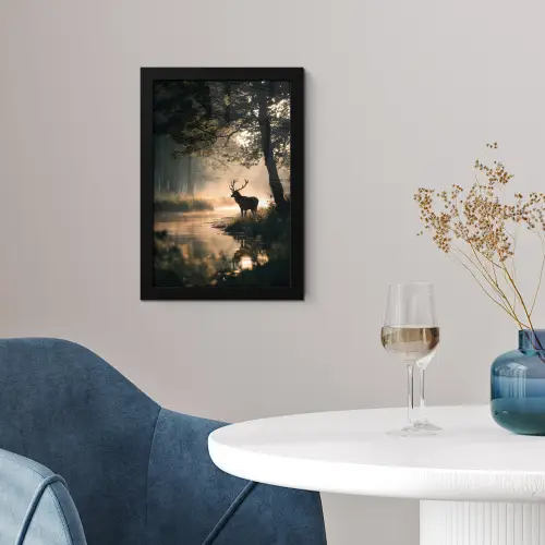 Hert - Bosbeek - Mystiek fotolijst zwart zonder passe partout klein -sfeer4