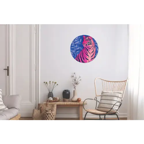 Tijger - Roze - Bladeren - Jungle Wandcirkel aluminium klein -woonkamer