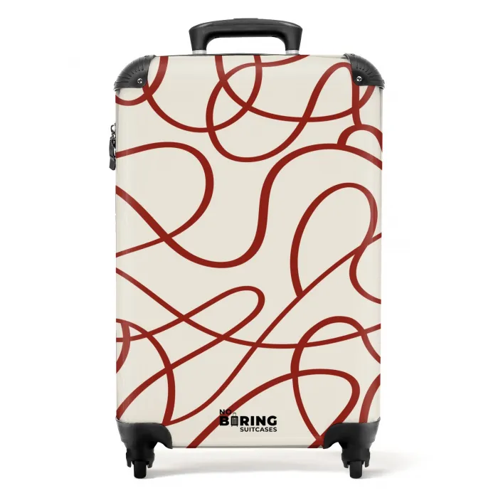 Donkerrode lijnen op beige achtergrond NBS - Handbagage koffer - Volwassenen Unisex middel -productfoto_recht