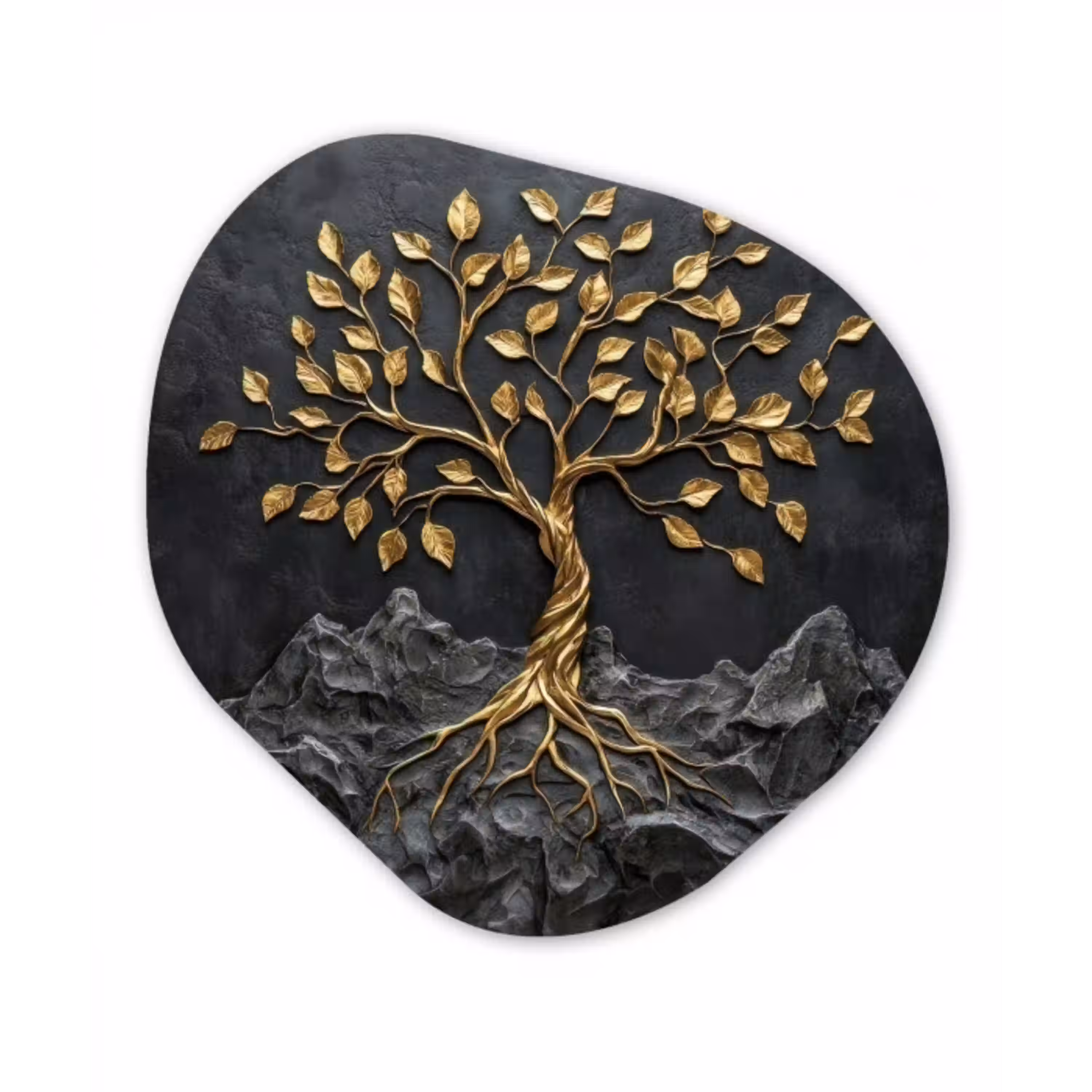 Bladeren - Goud - Boom - Rots Wandcirkel Organisch Forex 3mm klein -3d
