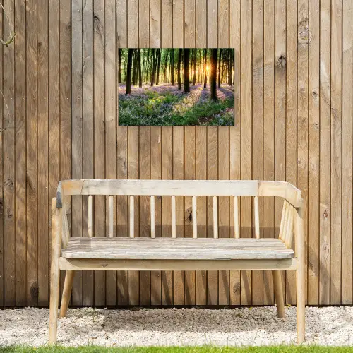 Bos met blauwe hyacinten bij zonsopgang Tuinposter op houten frame 2 cm dik klein -sfeer4