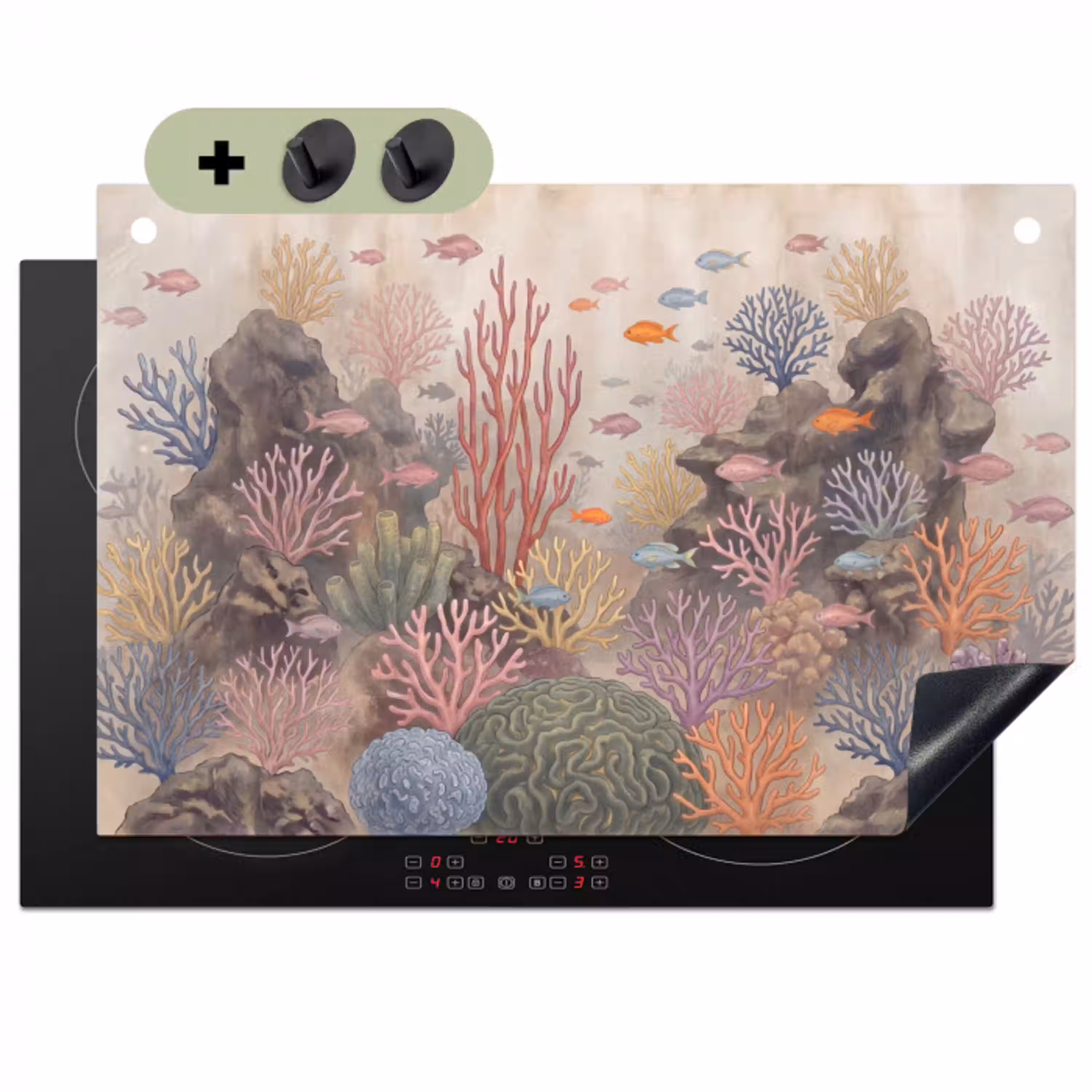 Vis - Koraalrif - Onderwaterwereld - Illustratie Inductie beschemer met haakjes klein -3d