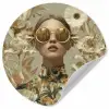 Vrouw - Bloemen - Zonnebril - Wit Wandcirkel behangsticker klein -3d
