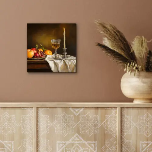 Fruit -  Stilleven - Wijn - Kaars aluminium wit klein -sfeer4