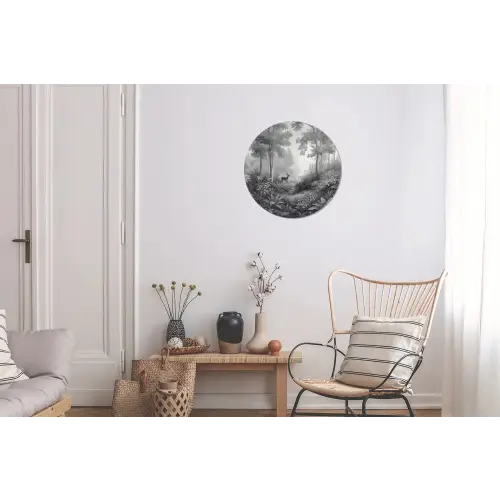 Bos - Hert - Zwart - Wit Wandcirkel aluminium klein -woonkamer
