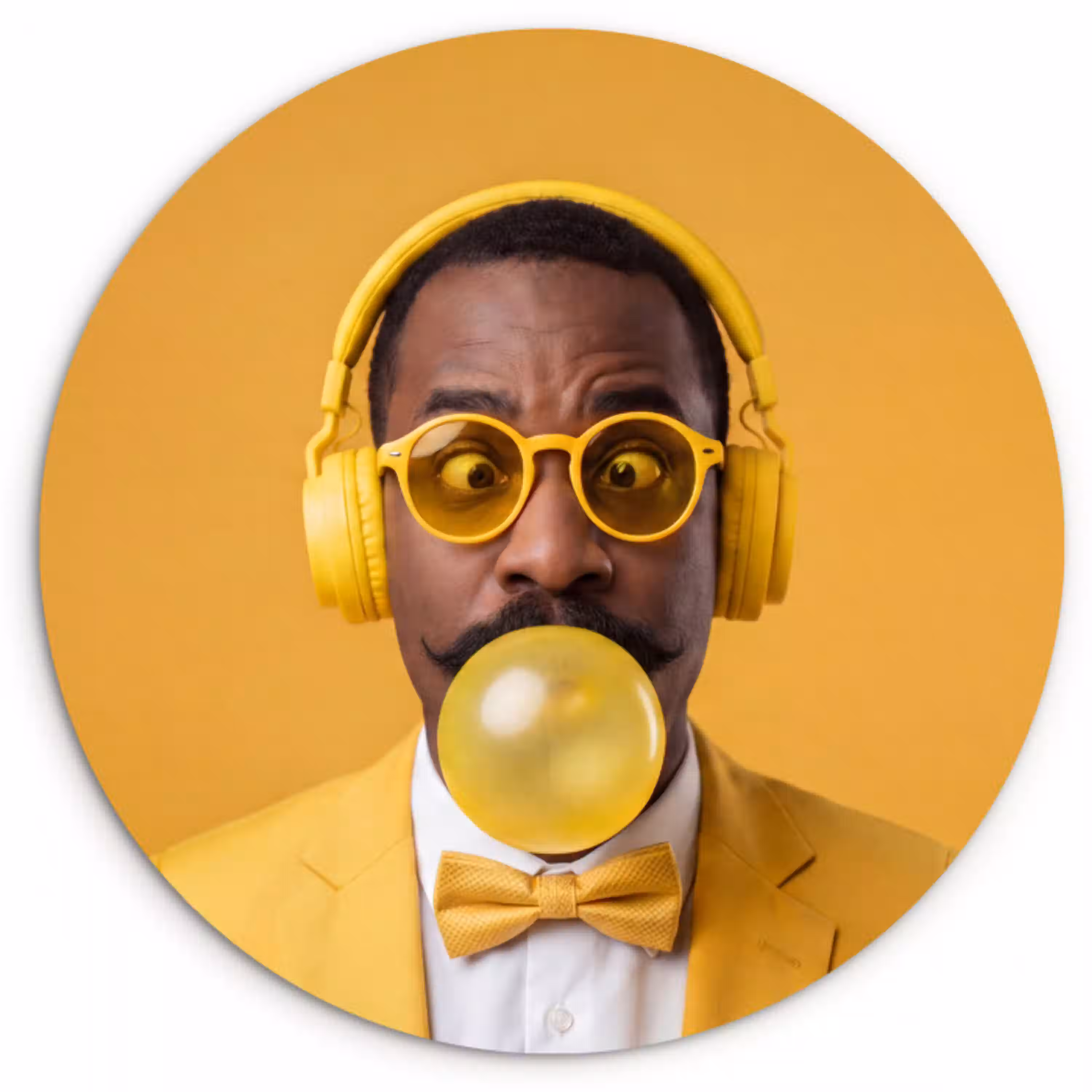 Man - Bubblegum - Portret - Geel - Modern Wandcirkel kunststof plaat 5mm dik klein -3d