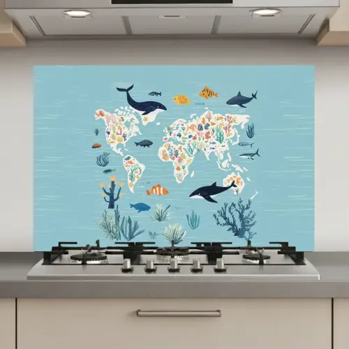 Wereldkaart - Zeeleven - Blauw keuken achterwand spatscherm klein -3d_website