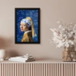 Meisje met de parel - Delfts blauw - Vermeer - Bloemen - Schilderij - Oude meesters fotolijst zwart zonder passe partout klein -sfeer5