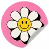 Smiley - Bloem - Roze Wandcirkel behangsticker klein -3d