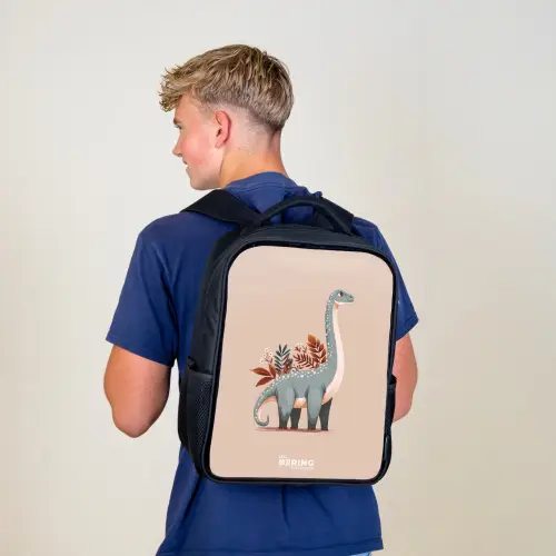 Blauwe dinosaurus op een beige achtergrond Rugzak - Zwart middel -sfeer8