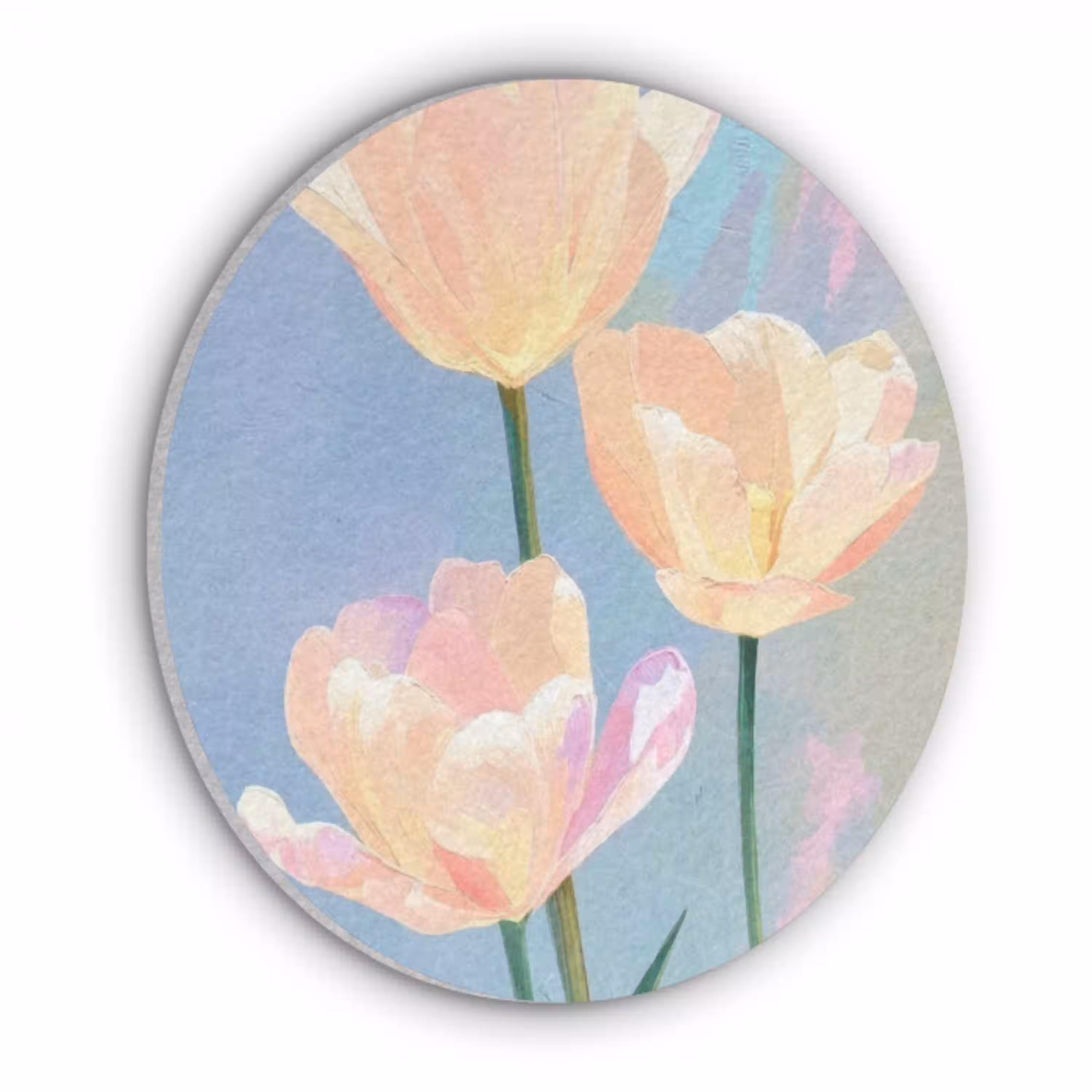 Tulpen - Roze accenten - Blauw Akoestische PET Vilt - Rond klein -3d