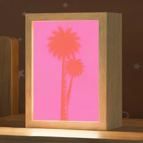 Palmbomen - Modern - Roze Light Box met kabel (Kinderlampje) klein -zzz_3d_website