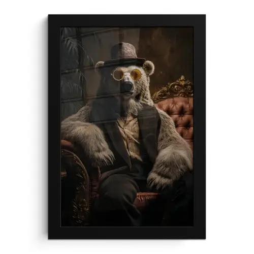 Ijsbeer - Hoed - Bril - Stoel fotolijst zwart zonder passe partout klein -3d