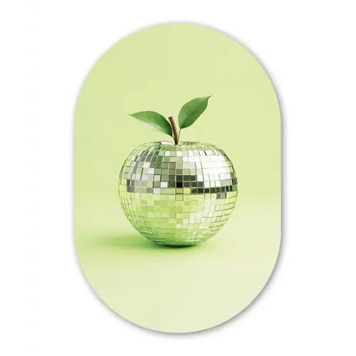 Groen - Disco - Decoratie - Appel Wandcirkel Ovaal Glas middel -3d