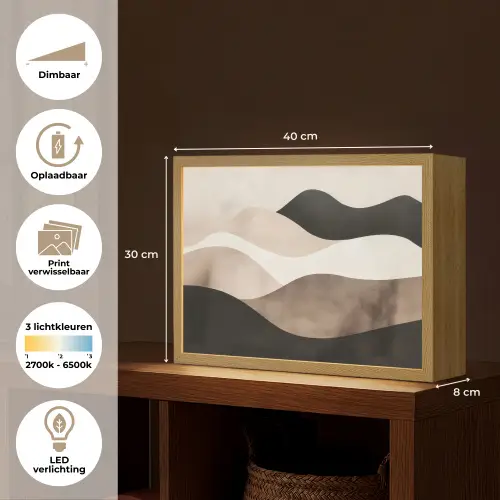 Abstract - Landschap - Golven - Crèmekleur Light Box met batterij (Wandlamp) middel -USP_websiteoverzichtNL