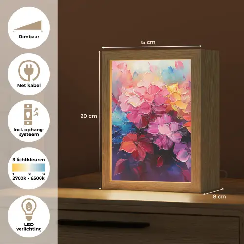 Bloemen - Verf - Abstract - Kleurrijk Light Box met kabel (Tafellamp) klein -USP_NL