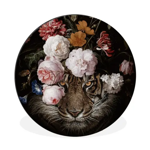 Bloemen - Jan Davidsz de Heem - Tijger - Schilderij - Stilleven - Oude meesters Wandcirkel aluminium klein -3d