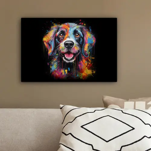 Graffiti - Hond - Zwart - Kleuren canvas 2cm klein -sfeer3