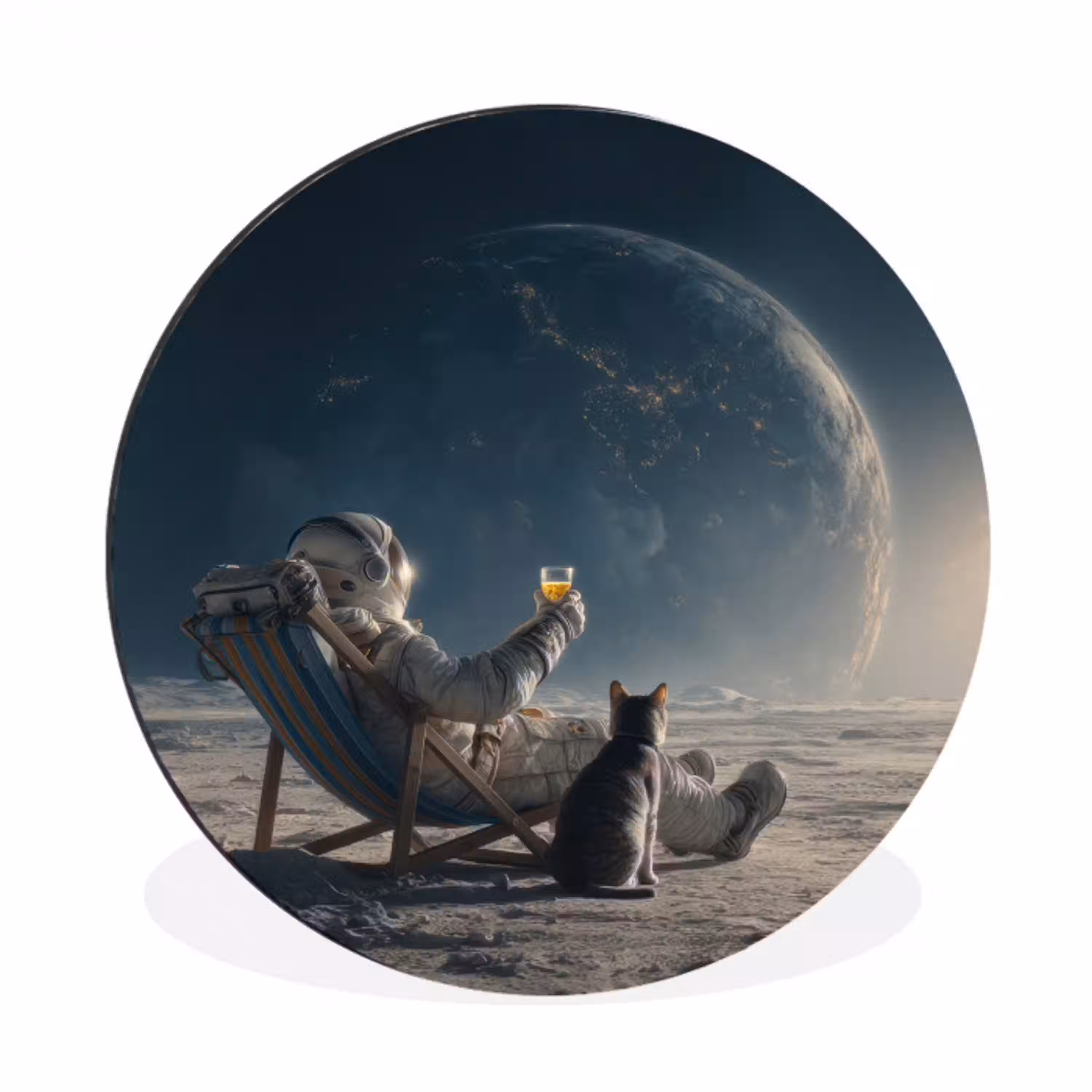 Maan - Kat - Astronaut - Ruimte Wandcirkel aluminium klein -3d