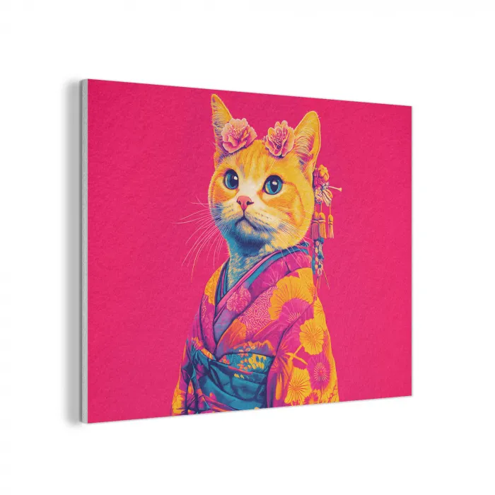 Kat - Kimono - Bloemen - Roze PET vilt klein -3d