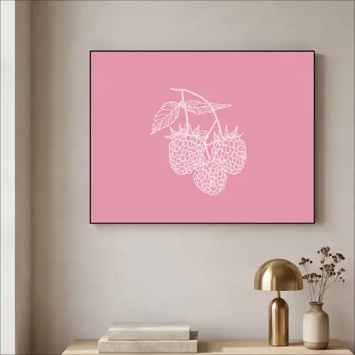 Frambozen - Steel - Getekend - Roze Textielframe zwart klein -sfeer2