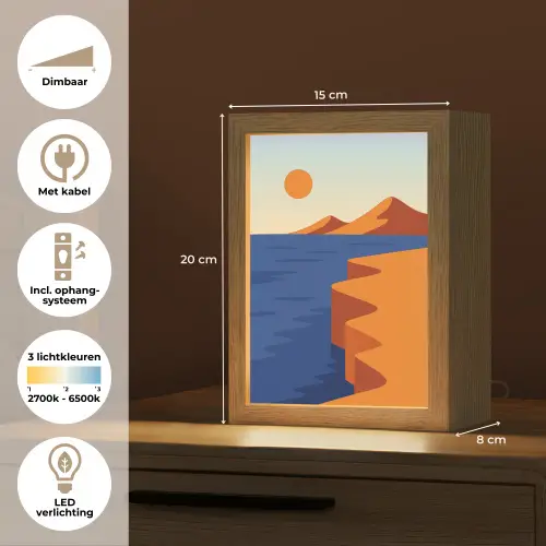 Landschap - Bergen - Zon - Zee Light Box met kabel (Tafellamp) klein -USP_NL
