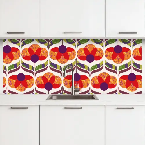 Retro - Flower Power - Vintage - Kleuren keuken achterwand 2 middel 871 -3d