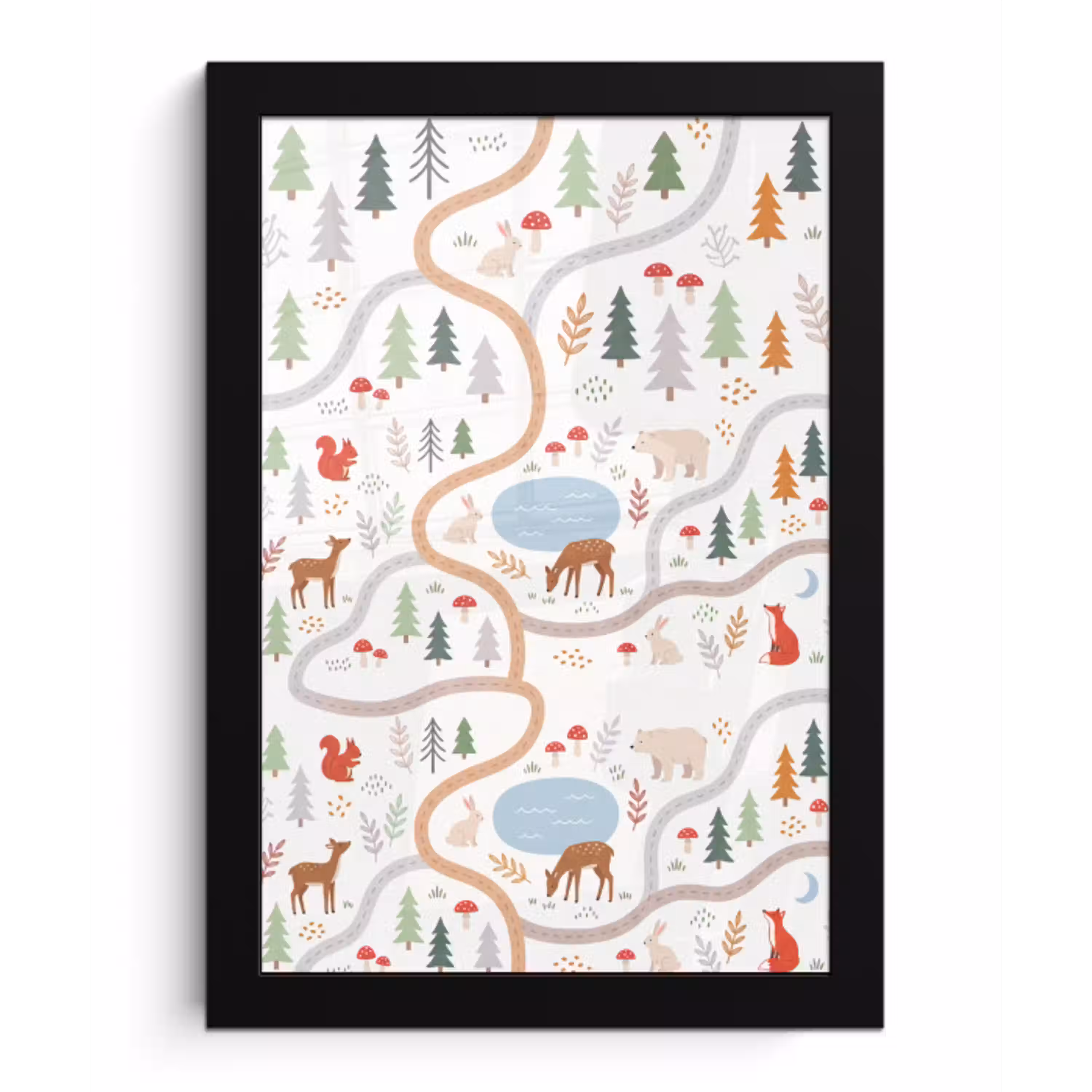 Dieren - Bos - Illustratie fotolijst zwart zonder passe partout klein -3d