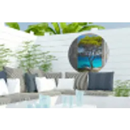 Boom - Tropisch - Zee - Doorkijk - Strand Wandcirkel tuinposter met ringen klein -buiten2