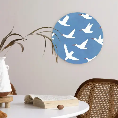 Vogels - Wit - Patroon Wandcirkel kunststof plaat 5mm dik klein -sfeer4