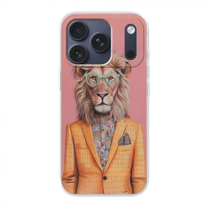 Leeuw - Pak - Geruit - Bril Telefoonhoesje iPhone 17 Pro klein -3d