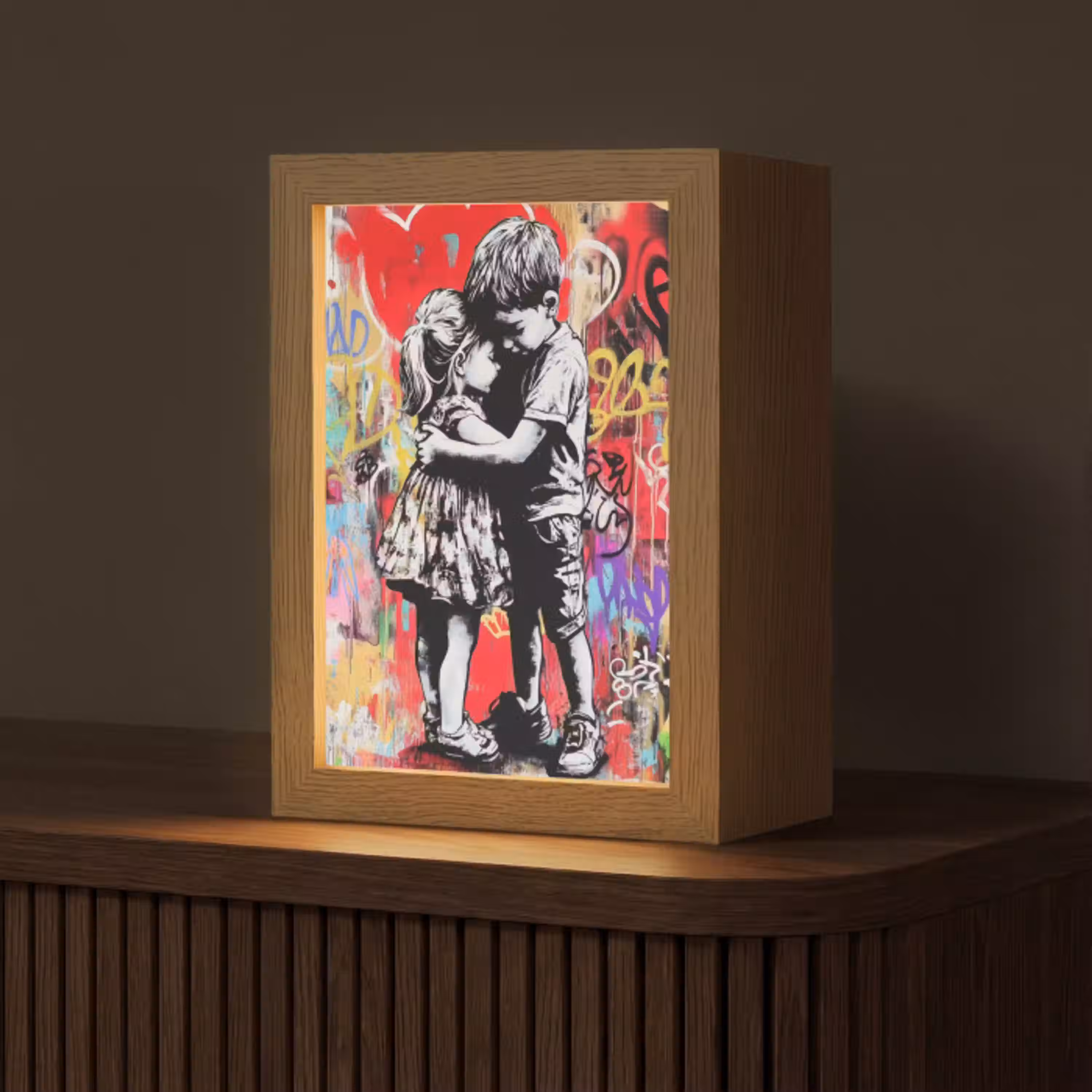 Graffiti - Zwart wit - Street art Light Box met kabel (Tafellamp) klein -z3d_website