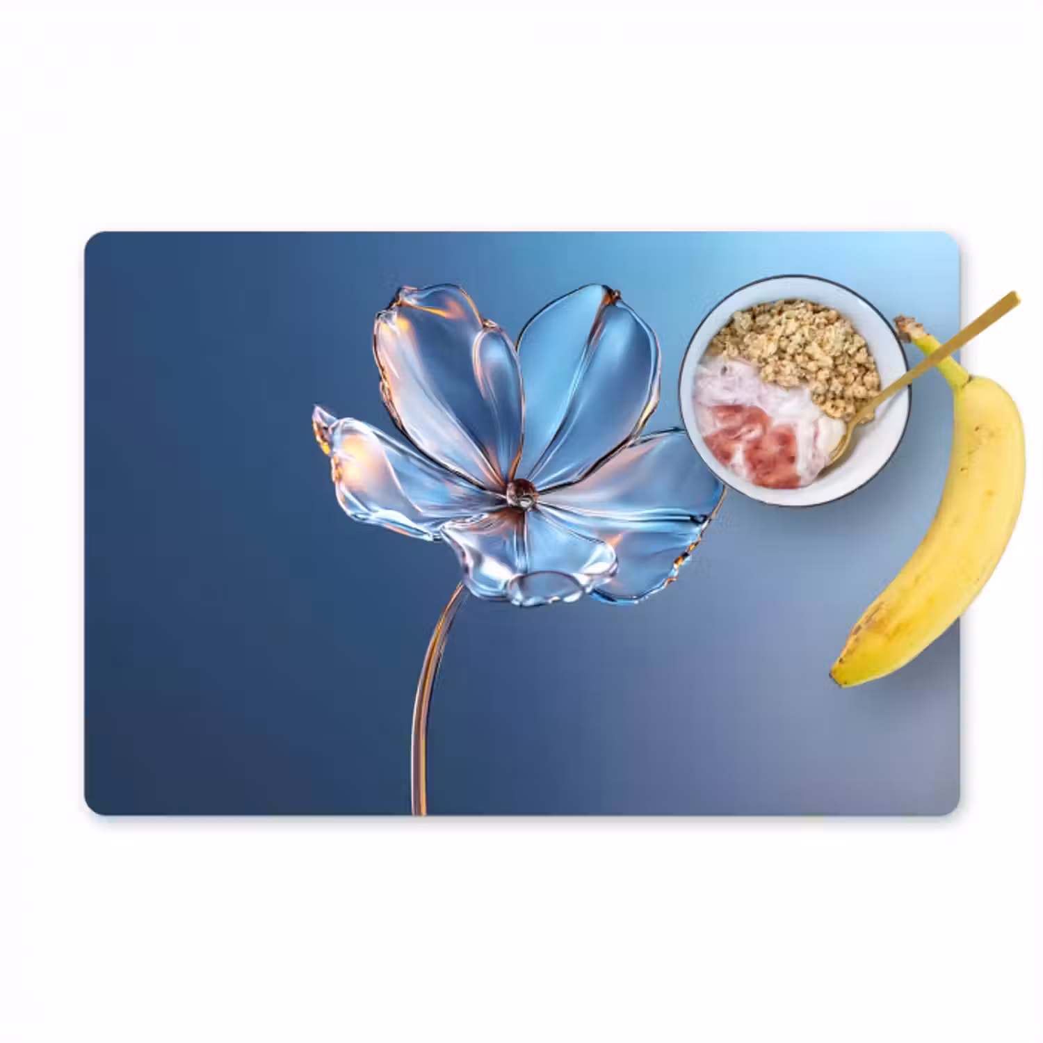 Tischset - 6 Stück - Blau - Blume - Gläser - Verziert