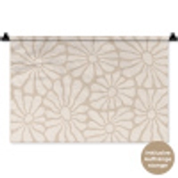 Bloemen - Print - Beige - Bruin - Minimalistisch Wandkleed katoen klein -t3d_DE