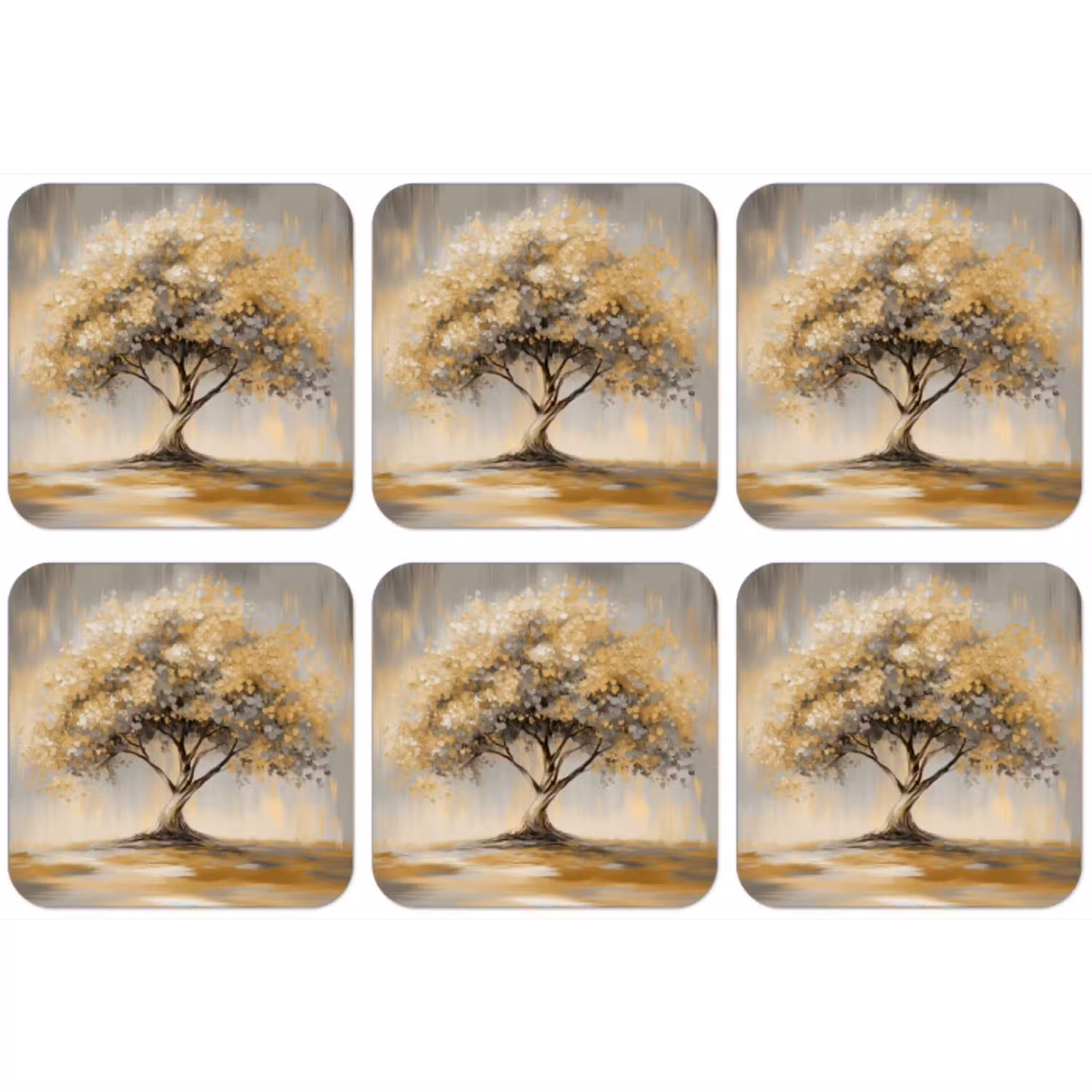 Schilderij - Boom - Abstract - Bladeren onderzetter kurk middel -zkaufland3dotto