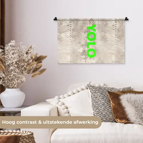 YOLO - Groen - Neon - Slangenprnt Wandkleed katoen klein -sfeer1
