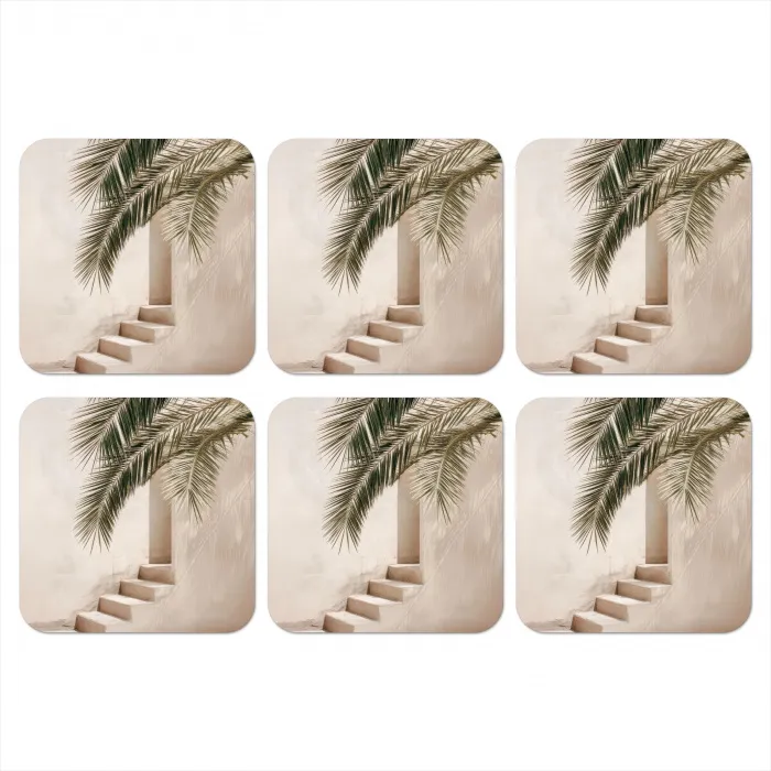 Palmboom - Schaduw - Trap - Beige onderzetter kurk middel -3d