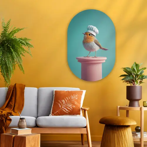 Roodborstje - Vogel - Koksmuts - Sokkel Wandcirkel Ovaal Glas middel -sfeer4