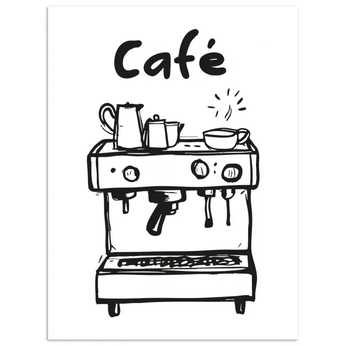 Illustratie - Café - Koffiemachine - Kopjes poster papier klein -3d
