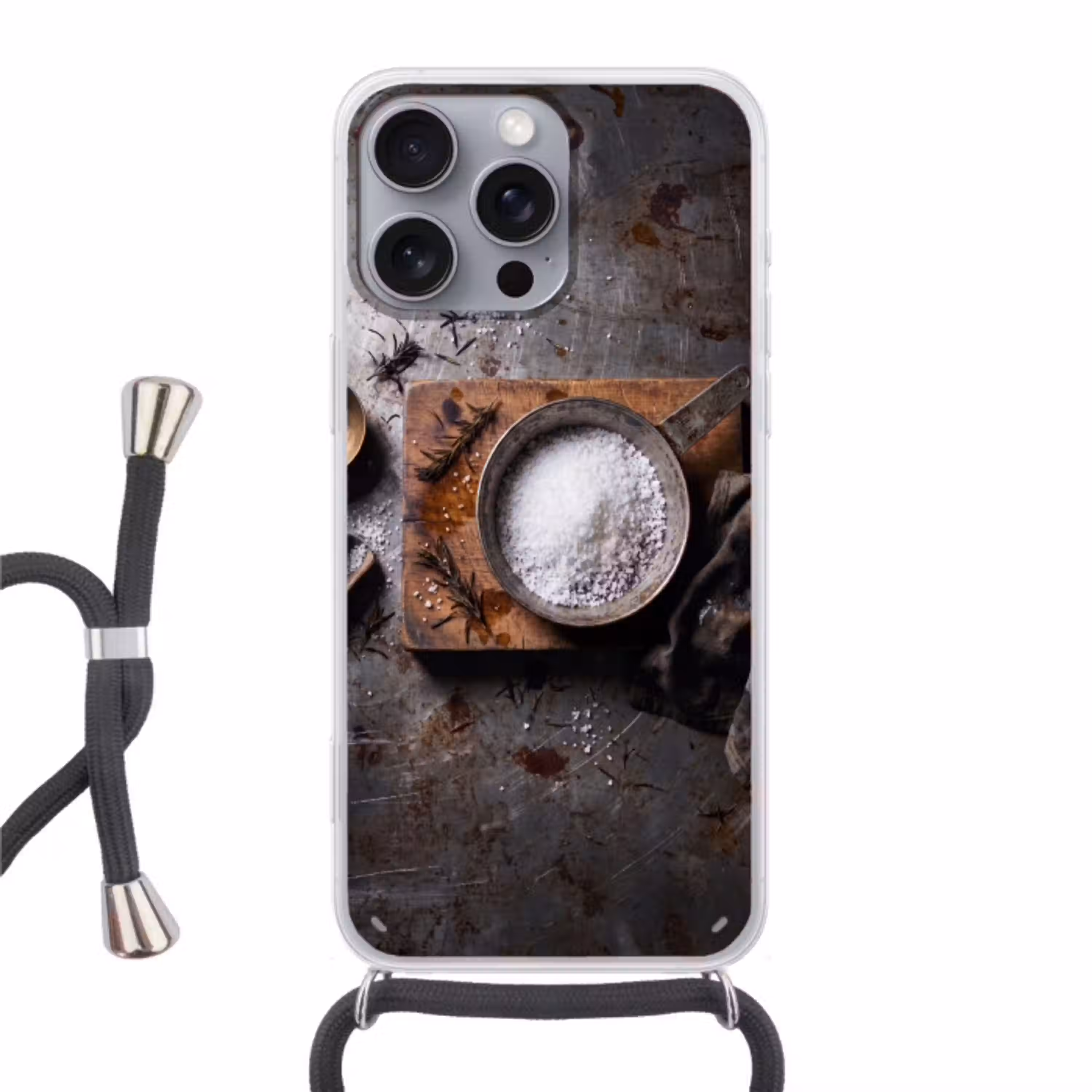 Zout - Keuken - Rustiek Hoesje iPhone 16 Pro Max met koord klein -3d