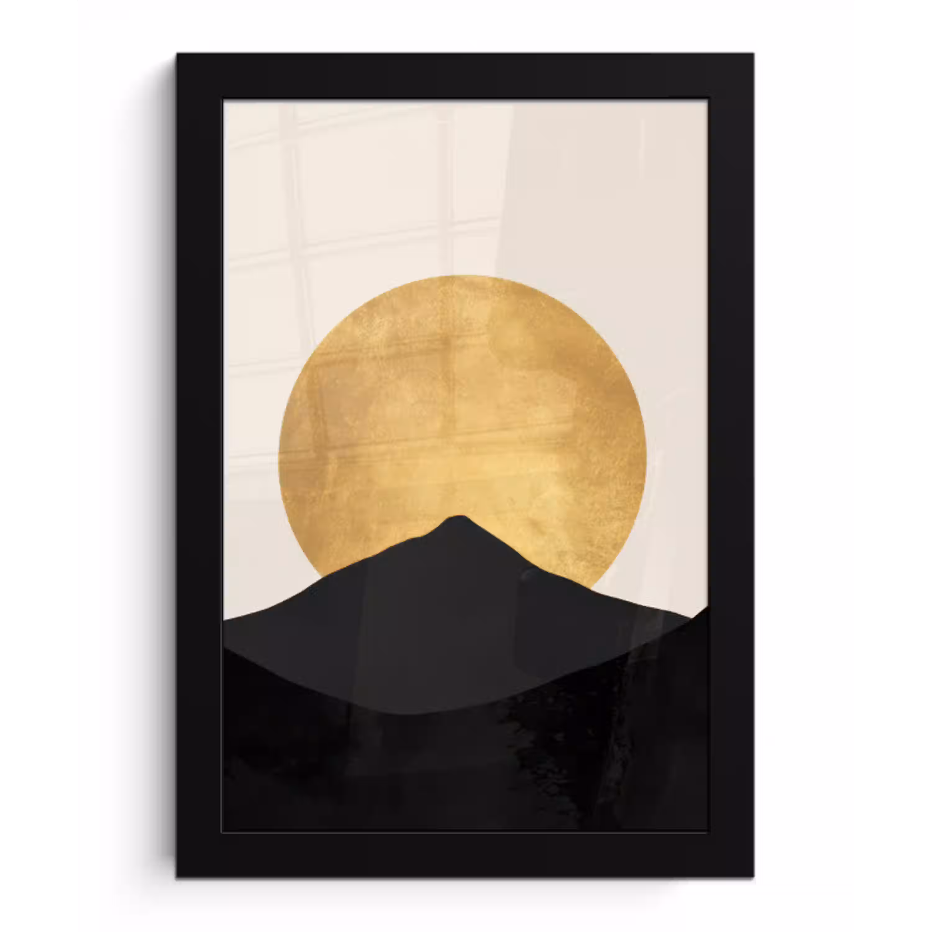 Bergsilhouetten - Gouden cirkel - Beige fotolijst zwart zonder passe partout klein -3d