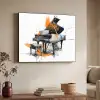 Piano - Oranje - Zwart - schets lijnen Textielframe zwart klein -sfeer3
